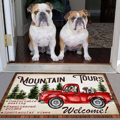 Dog Mountain Tours With Vintage Truck Doormat, Dog Lover Gift, Gift For Season