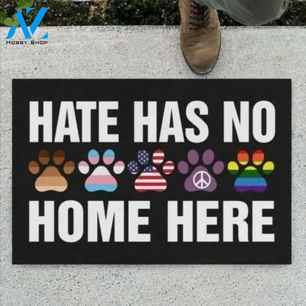 Dog Paws Hate Has No Home Here Equality Human'S Right American Flag Lgbt Feminism Black Durable Soft Velvet Doormat