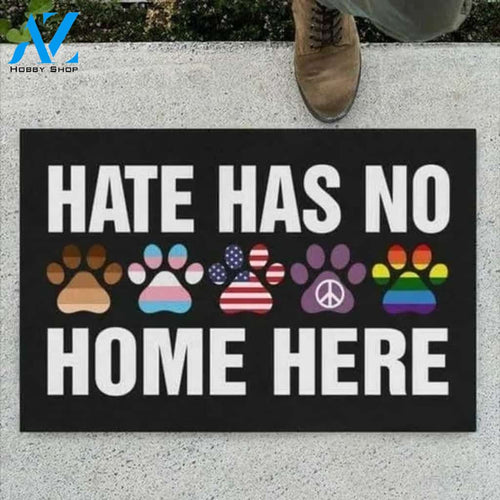 Dog Paws Hate Has No Home Here Equality Human'S Right American Flag Lgbt Feminism Black Durable Soft Velvet Doormat