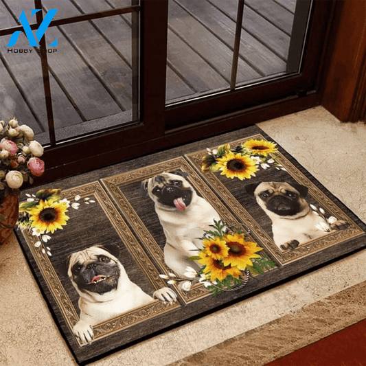 Dog Pug Sunflower Frames 3D Print Door Mat