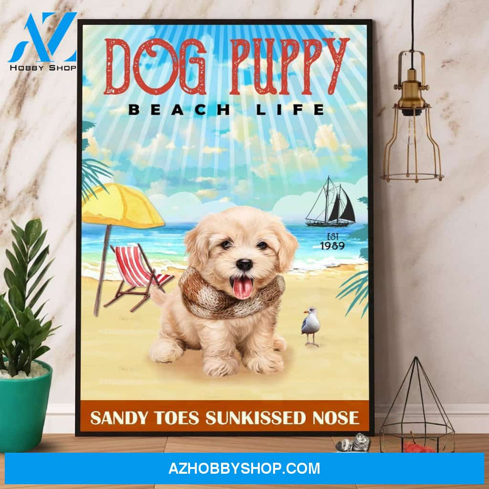 Dog Puppy Beach Life Canvas And Poster, Wall Decor Visual Art