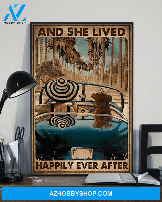 Dog Travel, And She Lived Happily Ever After Vintage Poster Canvas Wall Decor Visual Art