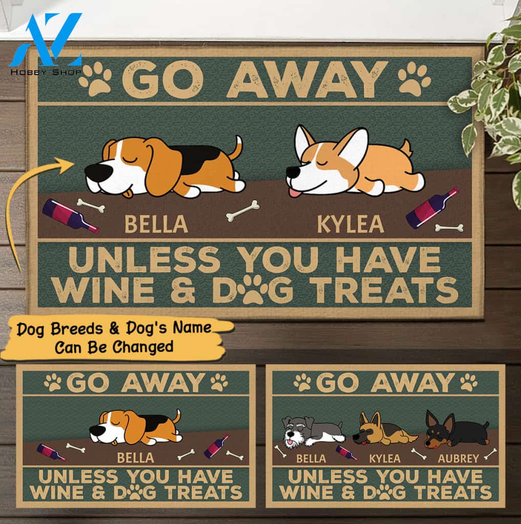 Dog Wine Doormat - Go Away - Unless You Have Wine And Dog Treats M0402 - TRHN