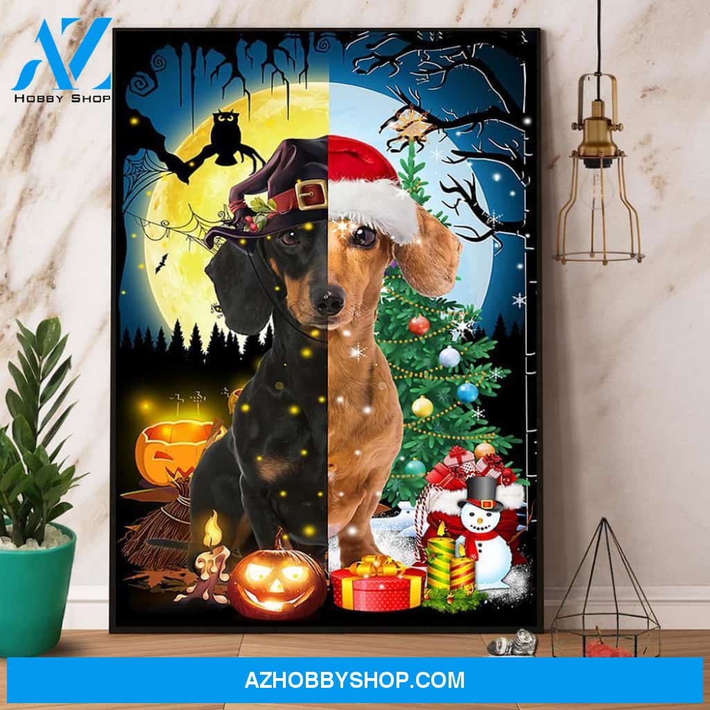 Dog Witch And Dog With Christmas Hat Halloween Gift Christmas Gift Canvas And Poster, Wall Decor Visual Art, Halloween Gift, Happy Halloween