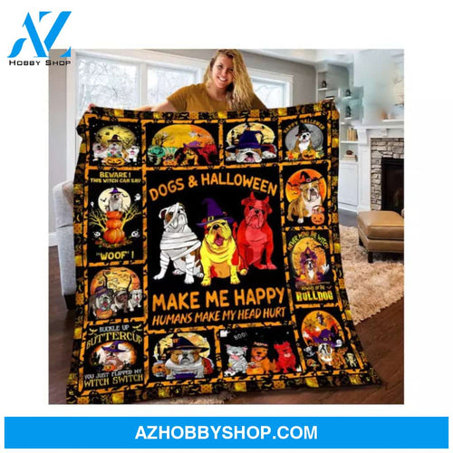 Dog Witch Blanket, Fleece Blanket, Make Me Happy Humans Make My Head Hurt,Gift Home Decor Bedding Couch Sofa Soft And Comfy Cozy