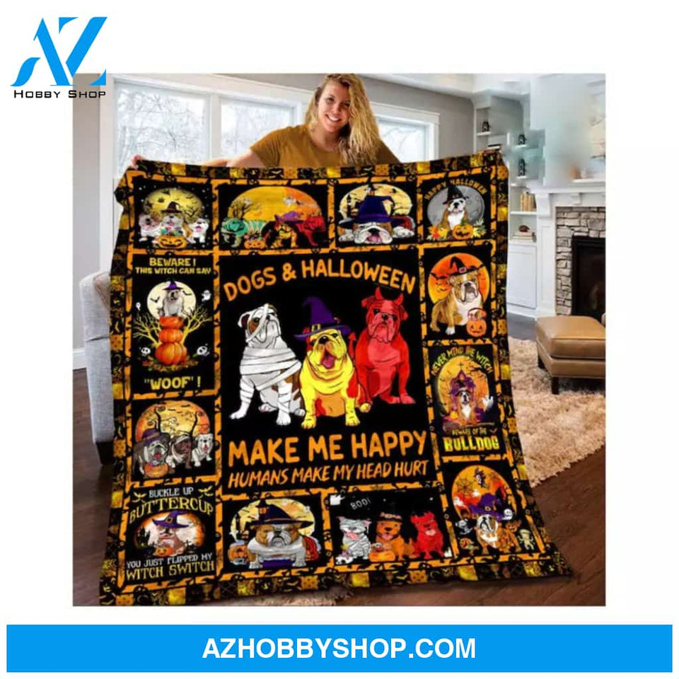 Dog Witch Blanket, Fleece Blanket, Make Me Happy Humans Make My Head Hurt,Gift Home Decor Bedding Couch Sofa Soft And Comfy Cozy