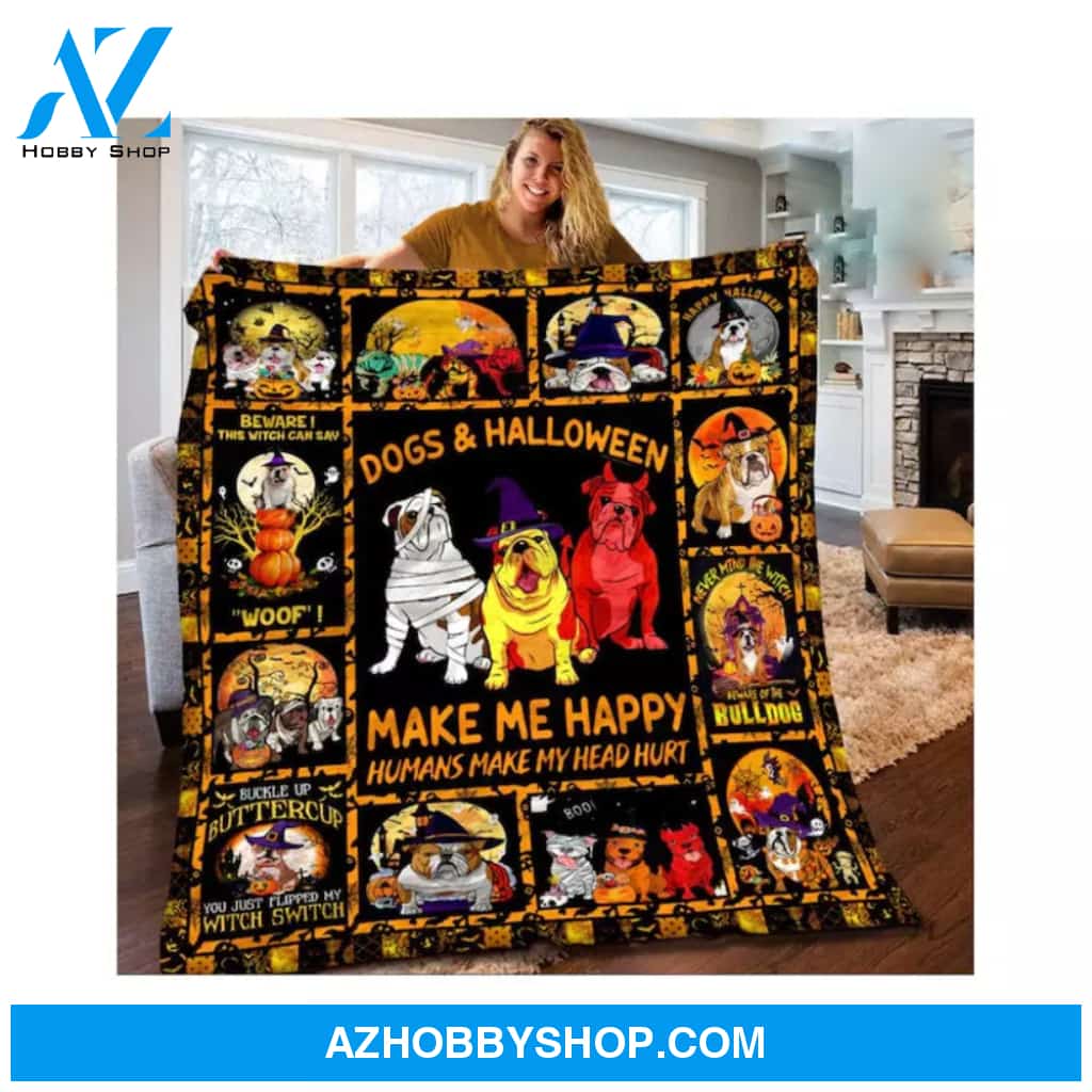 Dog Witch Blanket, Fleece Blanket, Make Me Happy Humans Make My Head Hurt,Gift Home Decor Bedding Couch Sofa Soft And Comfy Cozy