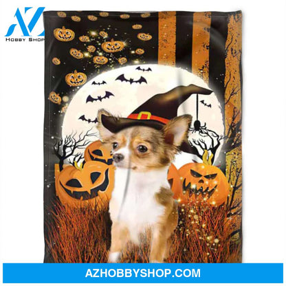 Dog Witch Blanket, Fleece Blanket, Pumpkin And Dog Witch, Gift Home Decor Bedding Couch Sofa Soft and Comfy Cozy