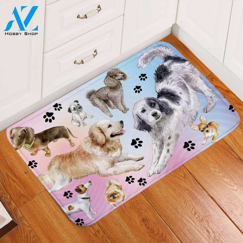 Doggies And Paw Prints Pastel Printed Doormat Home Decor
