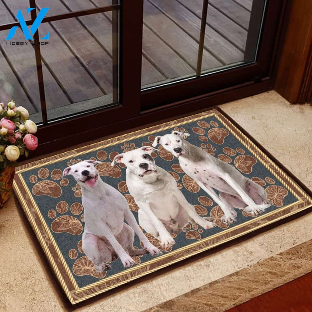 Dogo Argentino Flower Paw - Dog Doormat Welcome Mat House Warming Gift Home Decor Gift for Dog Lovers Funny Doormat Gift Idea