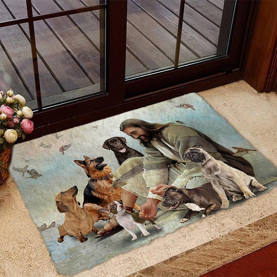 Jesus Surrounded By Dogs Doormat