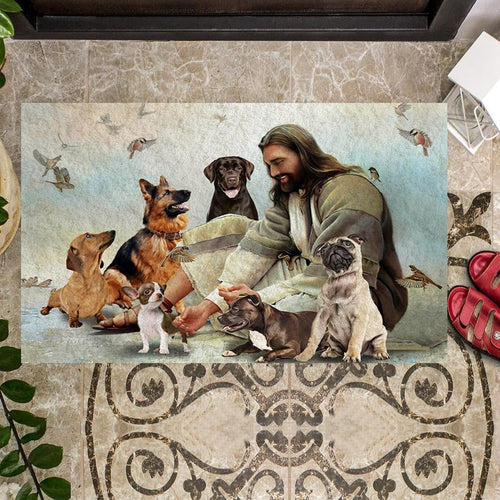 Jesus Surrounded By Dogs Doormat