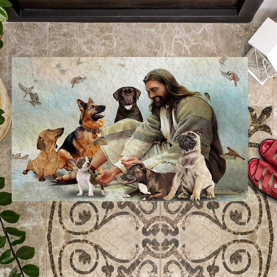 Jesus Surrounded By Dogs Doormat