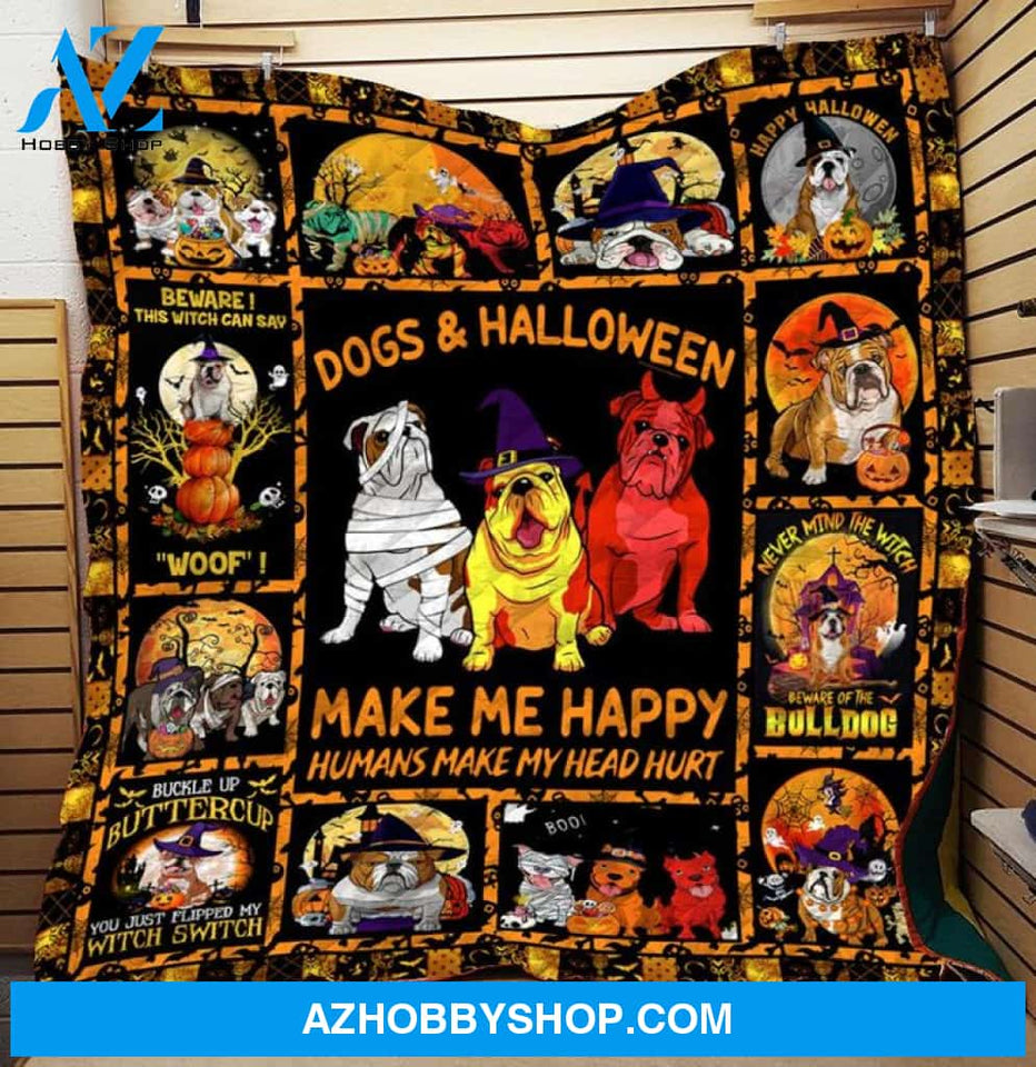 Dogs And Halloween Make Me Happy Humans Make My Head Hurt Blanket Gift For Friend Family Home Decor Bedding Couch Sofa Soft and Comfy Cozy