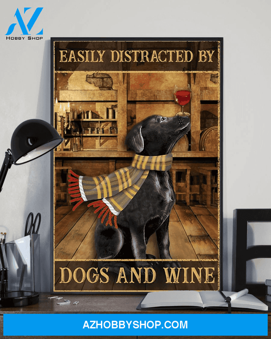 Dogs And Wine Poster Easily Distracted Vintage Poster Canvas, Wall Decor Visual Art