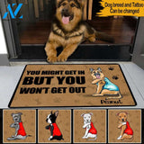 Dogs Custom Doormat You Might Get In But You Won't Get Out Personalized Gift | WELCOME MAT | HOUSE WARMING GIFT