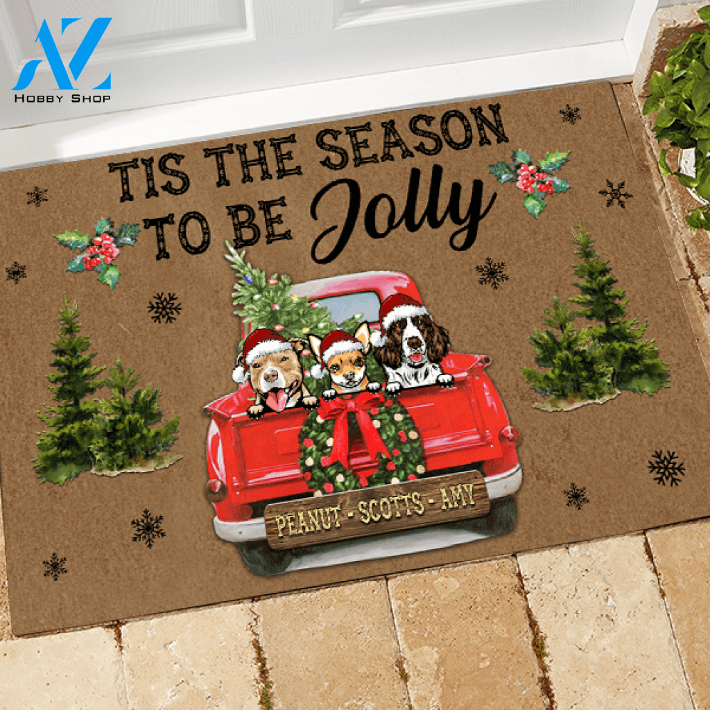 Dogs Doormat Customized Name And Breed Tis The Season To Be Jolly | WELCOME MAT | HOUSE WARMING GIFT