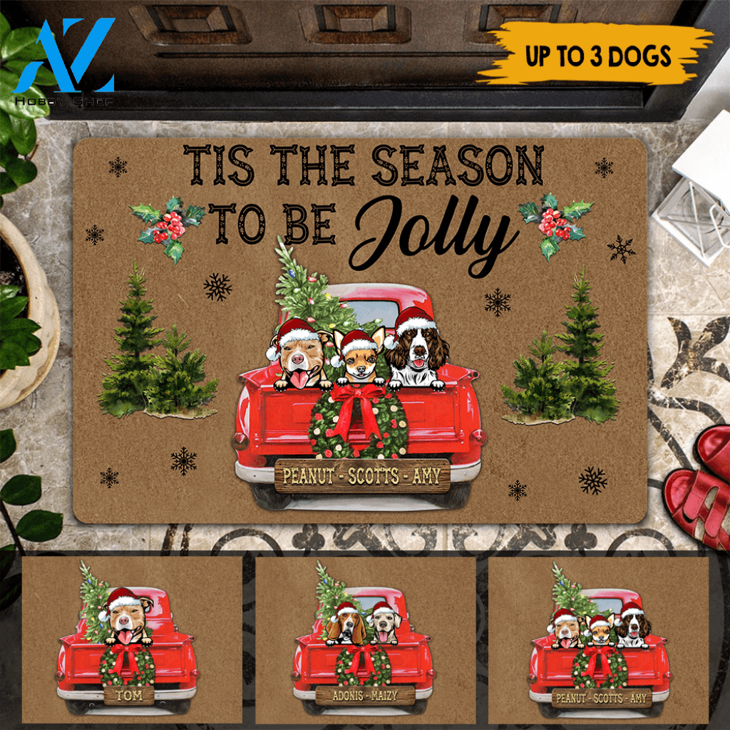 Dogs Doormat Customized Name And Breed Tis The Season To Be Jolly | WELCOME MAT | HOUSE WARMING GIFT