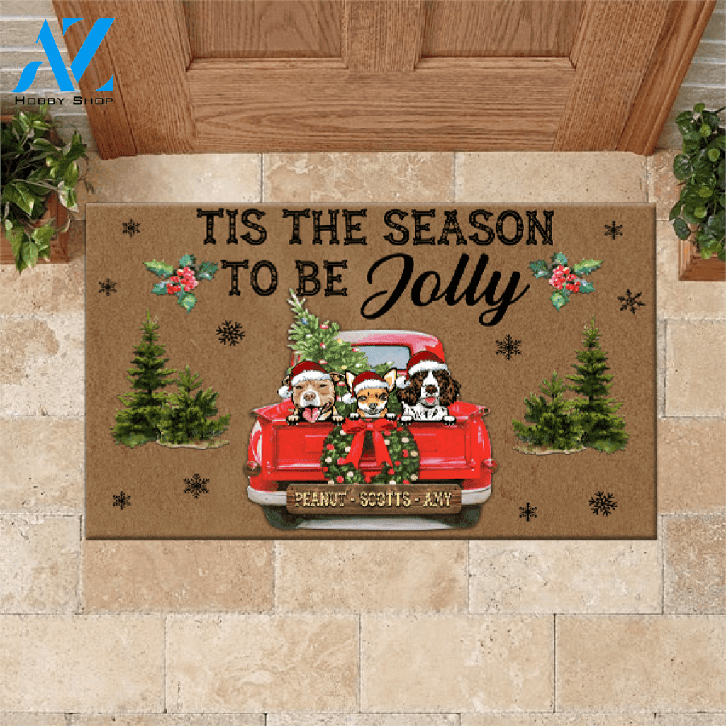 Dogs Doormat Customized Name And Breed Tis The Season To Be Jolly | WELCOME MAT | HOUSE WARMING GIFT