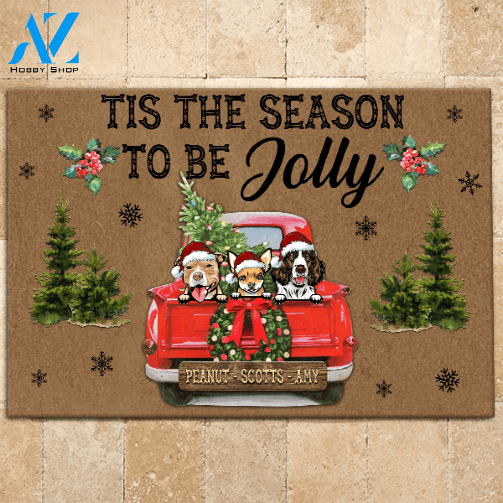 Dogs Doormat Customized Name And Breed Tis The Season To Be Jolly | WELCOME MAT | HOUSE WARMING GIFT