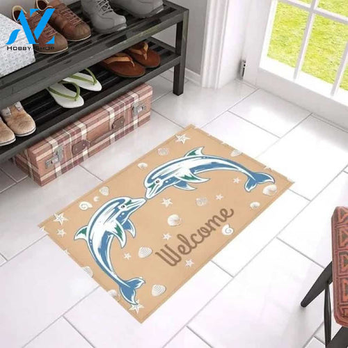 Dolphin Couple Welcome Printed Doormat Home Decor Gift