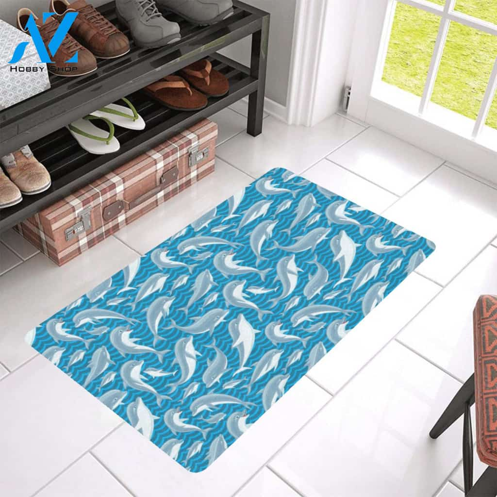 Dolphin Cute Print Pattern Rubber Doormat