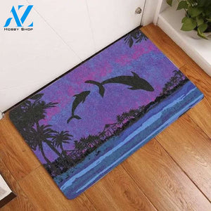 Dolphin Dance In Night Printed Doormat Home Decor