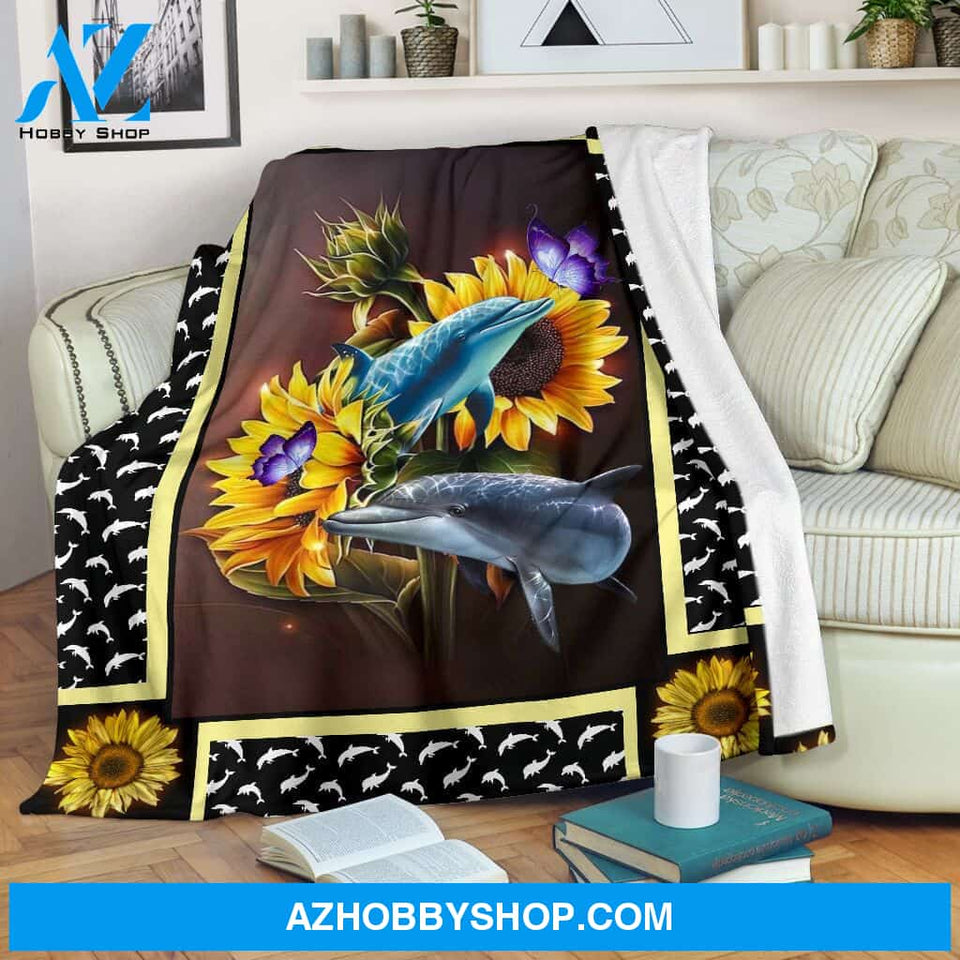 Dolphin dark sunflower Fleece Blanket