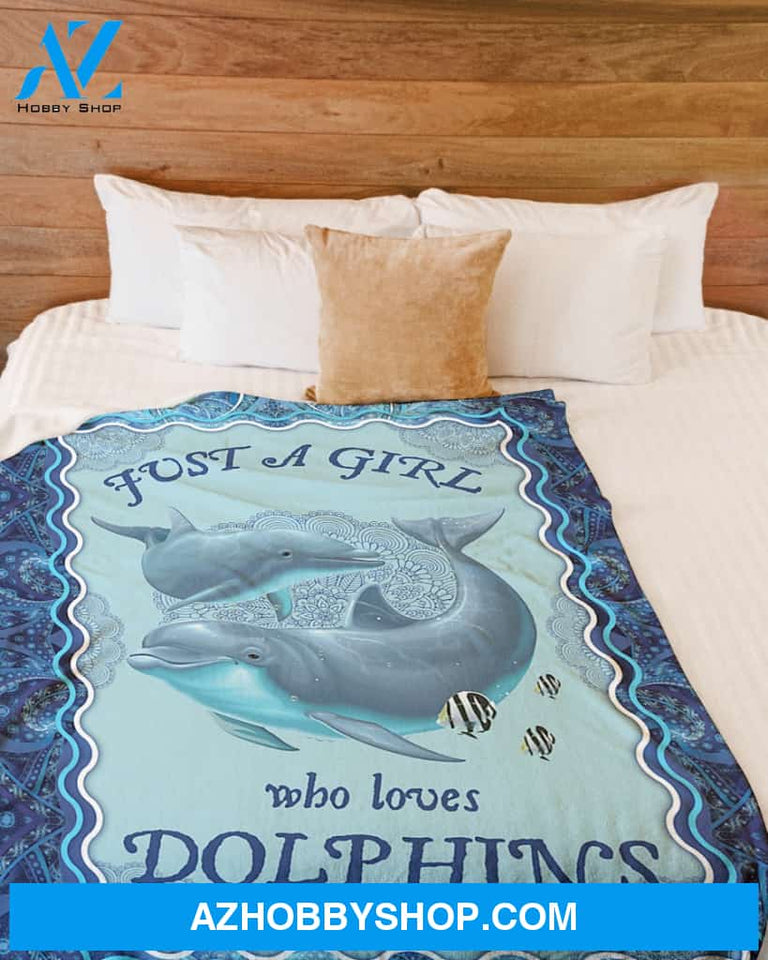 Dolphin Fleece Blanket - Just A Girl Who Lovers Dolphins Gift For Family Friend Birthday Gift Home Decor Bedding Couch Sofa Soft And Comfy Cozy