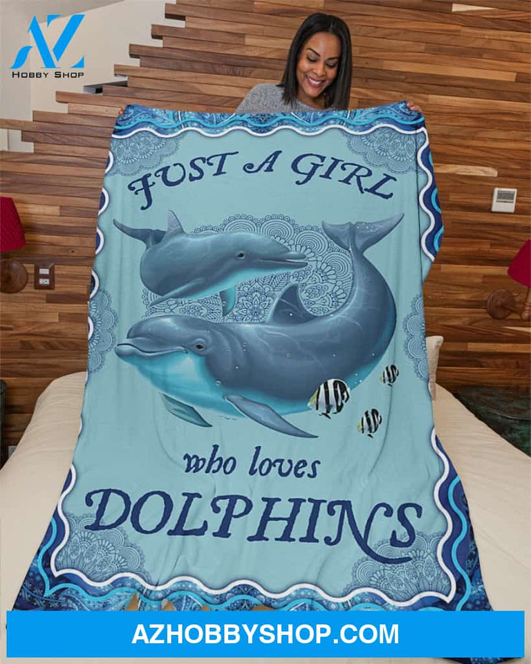 Dolphin Fleece Blanket - Just A Girl Who Lovers Dolphins Gift For Family Friend Birthday Gift Home Decor Bedding Couch Sofa Soft And Comfy Cozy