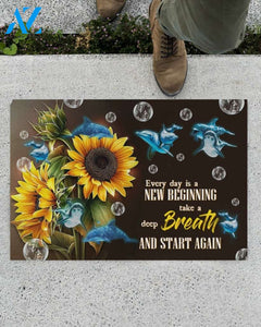 Dolphin Sunflower Every Day Is A New Beginning Indoor And Outdoor Doormat Gift For Dolphin Lovers Birthday Gift Decor Warm House Gift Welcome Mat