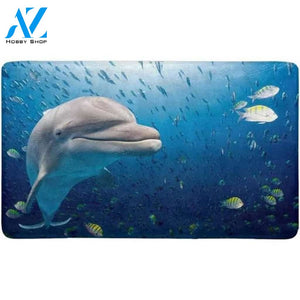 Dolphin Underwater on Ocean Doormat Non-Slip Indoor and Outdoor Door Mat