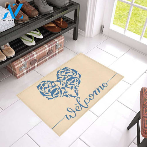 Dolphin Welcome Heart Funny Indoor And Outdoor Doormat Warm House Gift Welcome Mat Funny Birthday Gift For Dolphin Lovers