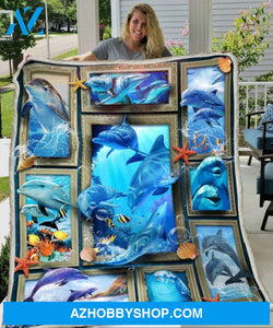 Dolphins Blanket, 3D Dolphins Fleece Blanket