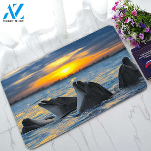 Dolphins In the Ocean At Sunset Time Indoor and Outdoor Doormat Welcome Mat House Warming Gift Home Decor Funny Doormat Gift Idea