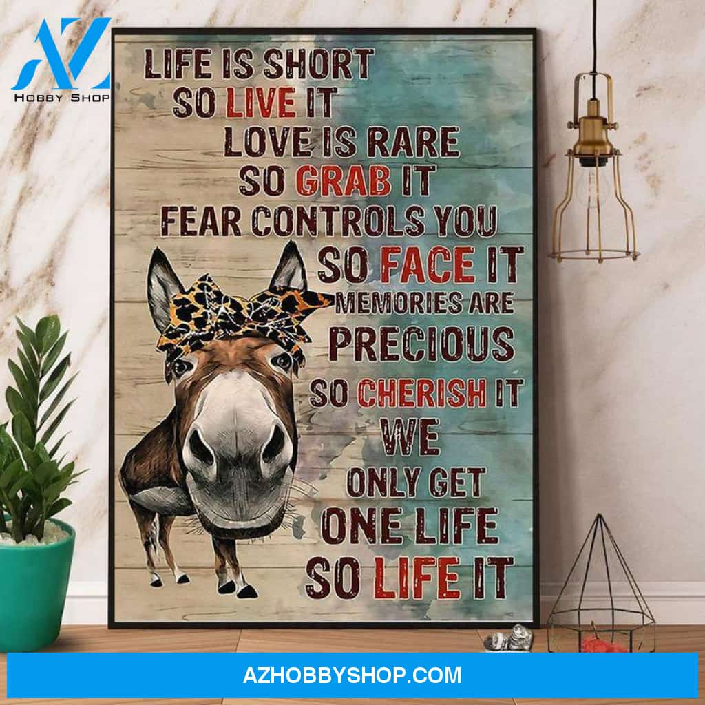 Donkey Life Is Short So Live It Love Is Rare Poster Canvas Wall Decor Visual Art