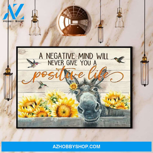 Donkey Sunflower A Negative Mind Will Never Give You A Positive Life Canvas And Poster, Wall Decor Visual Art