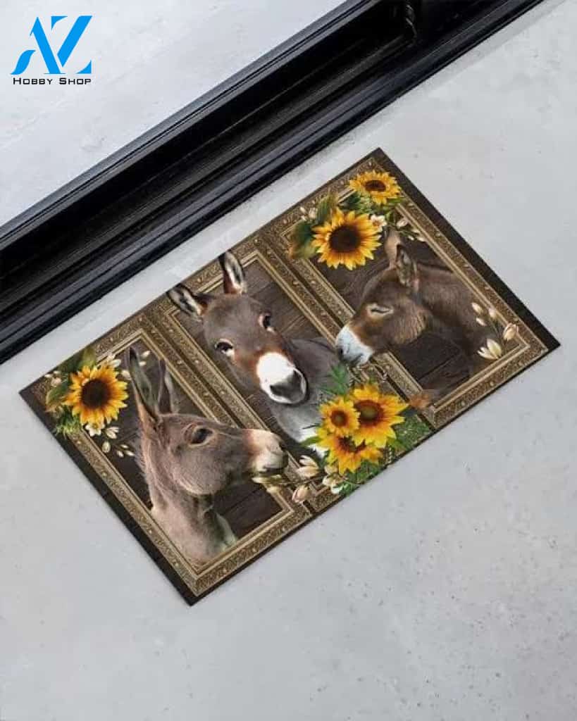 Donkey Sunflower Animal Doormat Welcome Mat Farm Rug Housewarming Gift Gift for Famer Friend Family Gift for Donkey Lover Farm Animal Lovers
