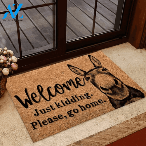Donkey Welcome Just Kidding Farmer Coir Pattern Print Doormat | Welcome Mat | House Warming Gift