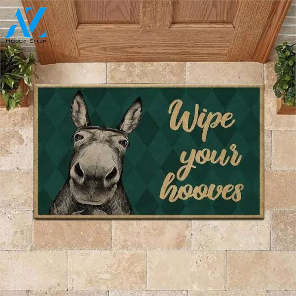 Donkey Wipe Your Hooves Animal Doormat Welcome Mat Farm Rug Housewarming Gift Gift for Famer Friend Family Gift for Donkey Lover Farm Animal Lovers