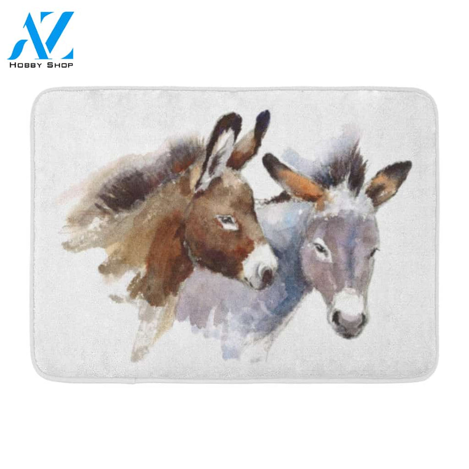 Donkeys Couple White Gray Indoor and Outdoor Doormat Welcome Mat House Warming Gift Home Decor Funny Doormat Gift Idea
