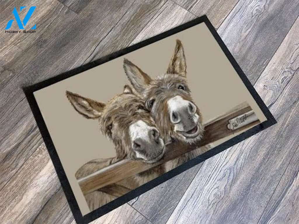 Donkeys Over Gate Machine Washable Floor Mat By Grace Scott