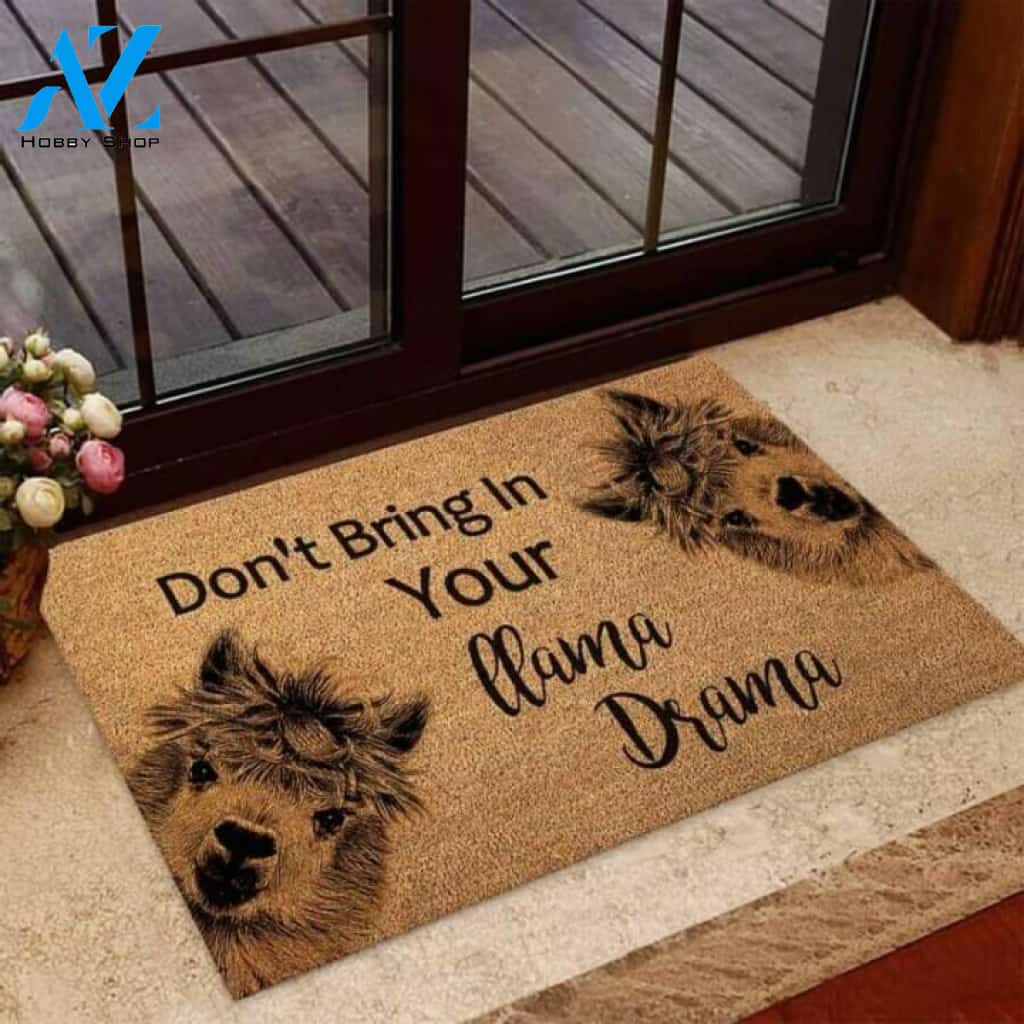 Don't Bring In Your Llama Drama Llama Coir Pattern Print Doormat | Welcome Mat | House Warming Gift