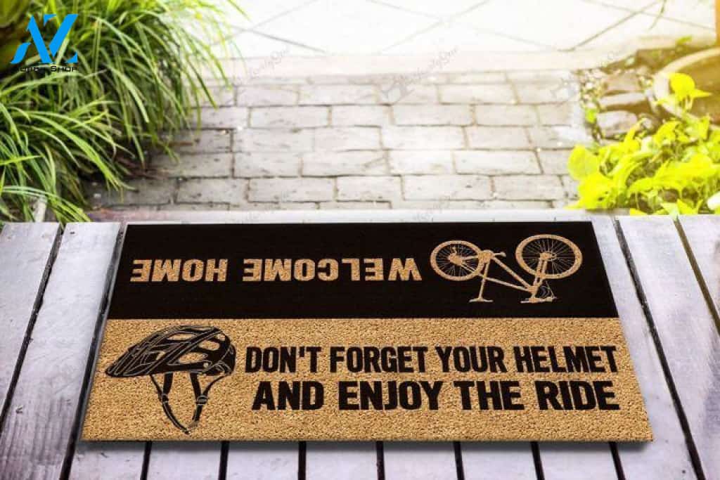 Don't forget your helmet And enjoy the ride Cycling Doormat | Welcome Mat | House Warming Gift