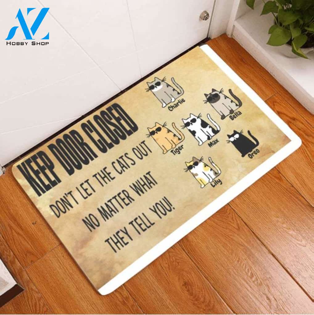 Dont Let The Cat Out Cat Lovers Rubber Base Doormat, House Warming, Home Decor, Funny Gifts, Housewarming Gift, Personalized Doormat