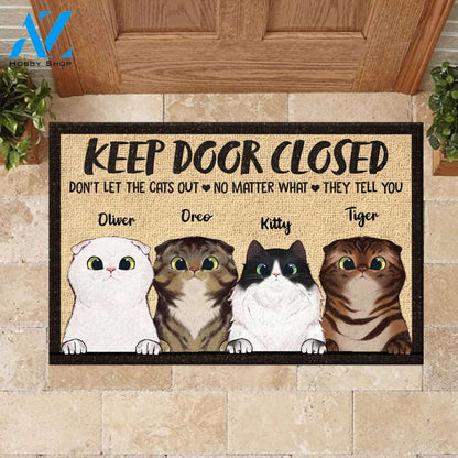 Don't Let The Cats Out - Funny Personalized Cat Doormat | Welcome Mat | House Warming Gift