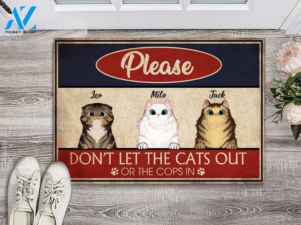 Don't Let The Cats Out Personalize Doormat | Welcome Mat | House Warming Gift
