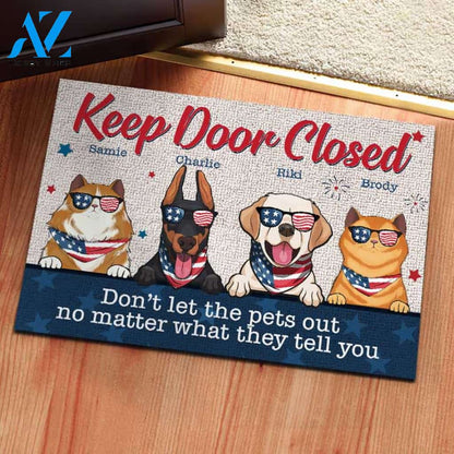 Don't Let The Pet Out - 4th Of July Funny Personalized Pet Doormat (Cat & Dog) 