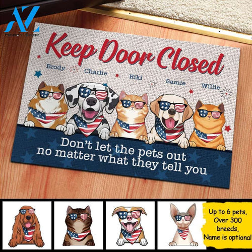 Don't Let The Pet Out - 4th Of July Funny Personalized Pet Doormat (Cat & Dog) 