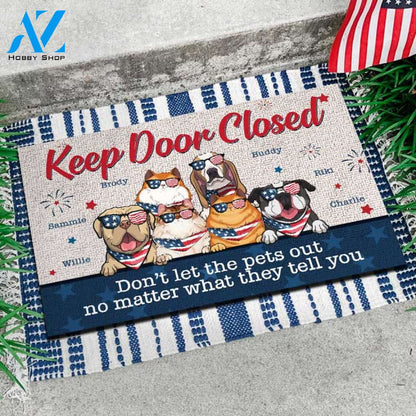 Don't Let The Pet Out - 4th Of July Funny Personalized Pet Doormat (Cat & Dog) 